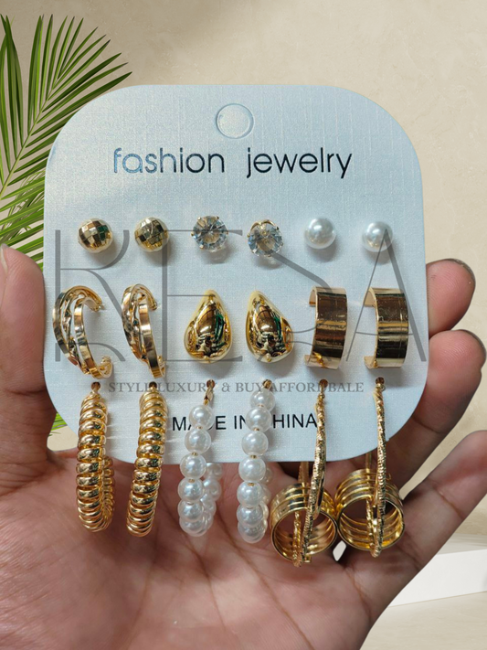 New Gold Color Pearl Hoop Earrings Set New Creative Simple Hollow Dangle Earring for Women Fashion Trendy Jewelry