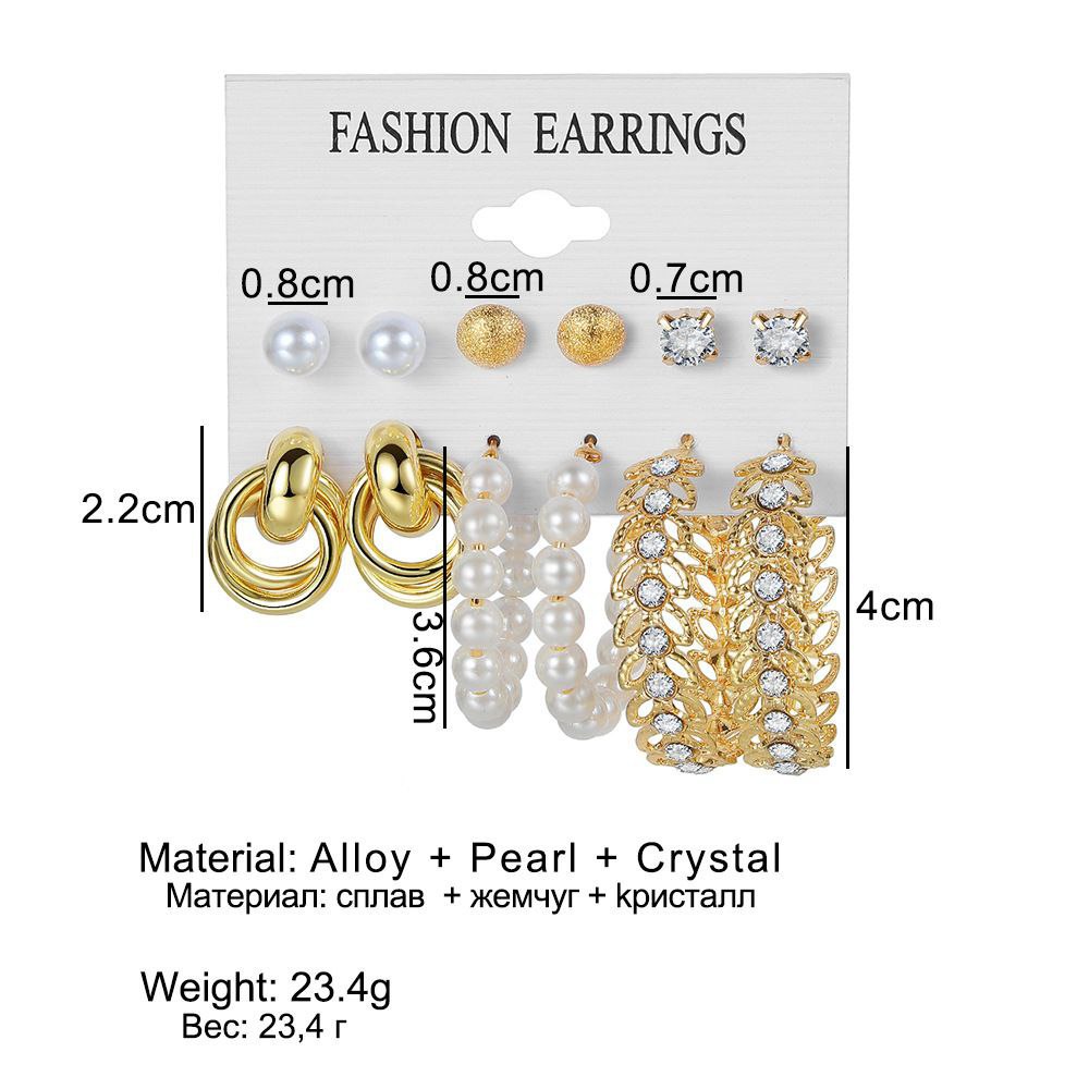 New Gold Color Pearl Hoop Earrings Set New Hollow Dangle Earring