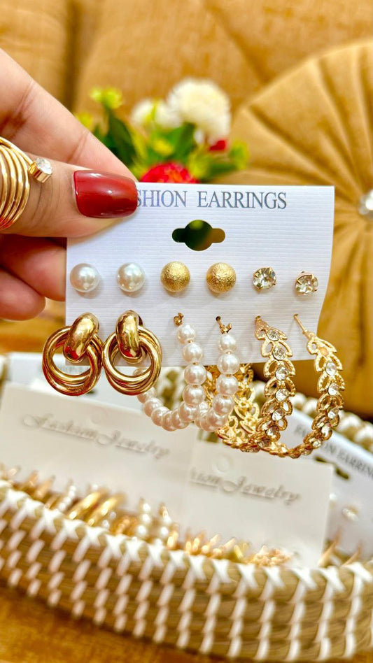 New Gold Color Pearl Hoop Earrings Set New Hollow Dangle Earring