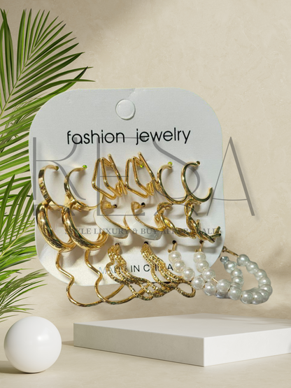 New Gold Color Pearl Hoop Earrings Set New Creative Simple  Hollow Dangle Earring for Women Fashion Trendy Jewelry