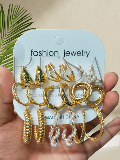 New Gold Color Pearl Hoop Earrings Set New Creative Simple  Hollow Dangle Earring for Women Fashion Trendy Jewelry