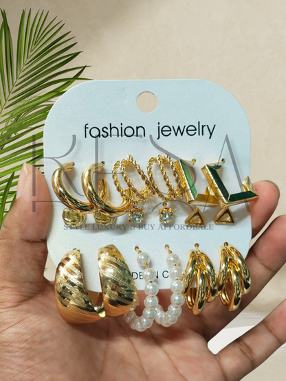 New Gold Color Pearl Hoop Earrings Set New Creative Simple  Hollow Dangle Earring for Women Fashion Trendy Jewelry