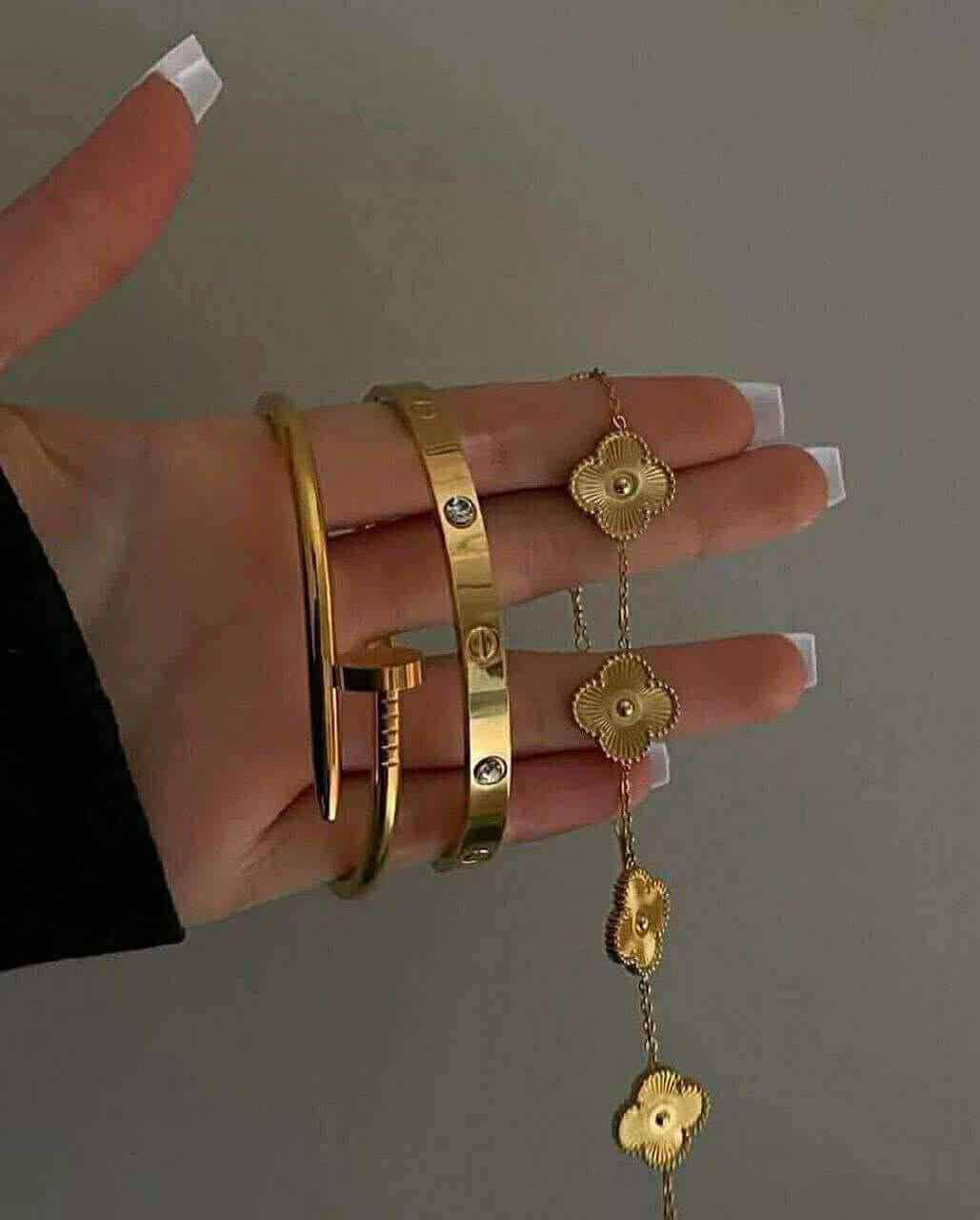 Vnox Exquisite 13mm Clover Bracelet Set for Women, Love Gift Bracelets for Wife Mothers Day Jewelry, Stainless Steel Cuff Bangle