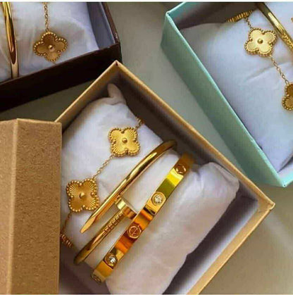 Vnox Exquisite 13mm Clover Bracelet Set for Women, Love Gift Bracelets for Wife Mothers Day Jewelry, Stainless Steel Cuff Bangle