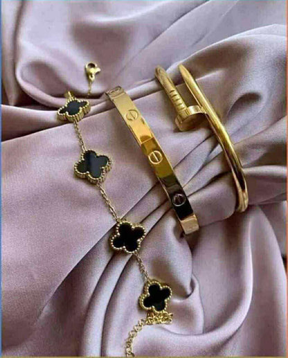 Vnox Exquisite 13mm Clover Bracelet Set for Women, Love Gift Bracelets for Wife Mothers Day Jewelry, Stainless Steel Cuff Bangle