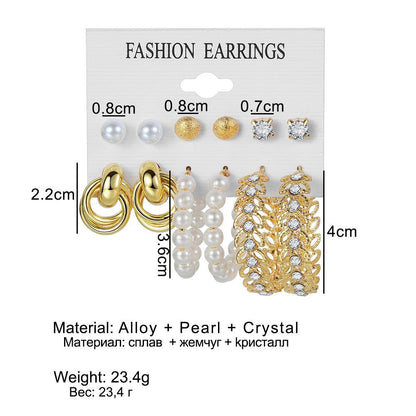 New Gold Color Pearl Hoop Earrings Set New Hollow Dangle Earring